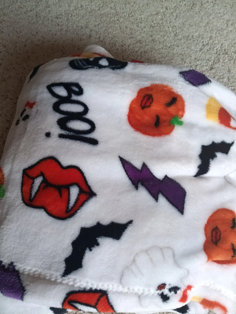 White Halloween Kids Plush Blanket with Colorful Icons